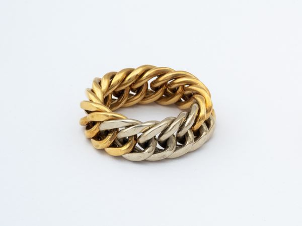 Anello grumetta   - in oro bianco e giallo 18 carati - Asta GIOIELLI, OROLOGI, ARTI DECORATIVE, DESIGN E ARTE ORIENTALE - Blindarte Casa d'Aste