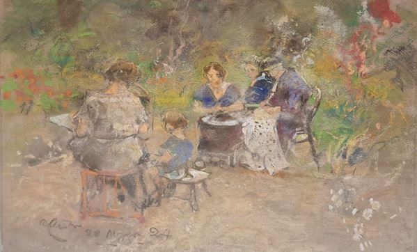 Giuseppe Casciaro (Ortelle,  1863 - Napoli, 1941) - Nel giardino di casa Casciaro