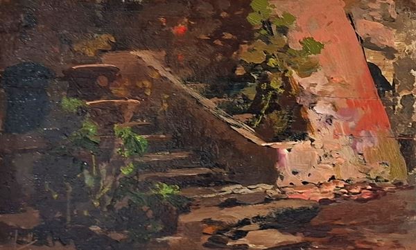 Vincenzo Irolli (Napoli, 1860 - 1949) - La scalinata sul cortile