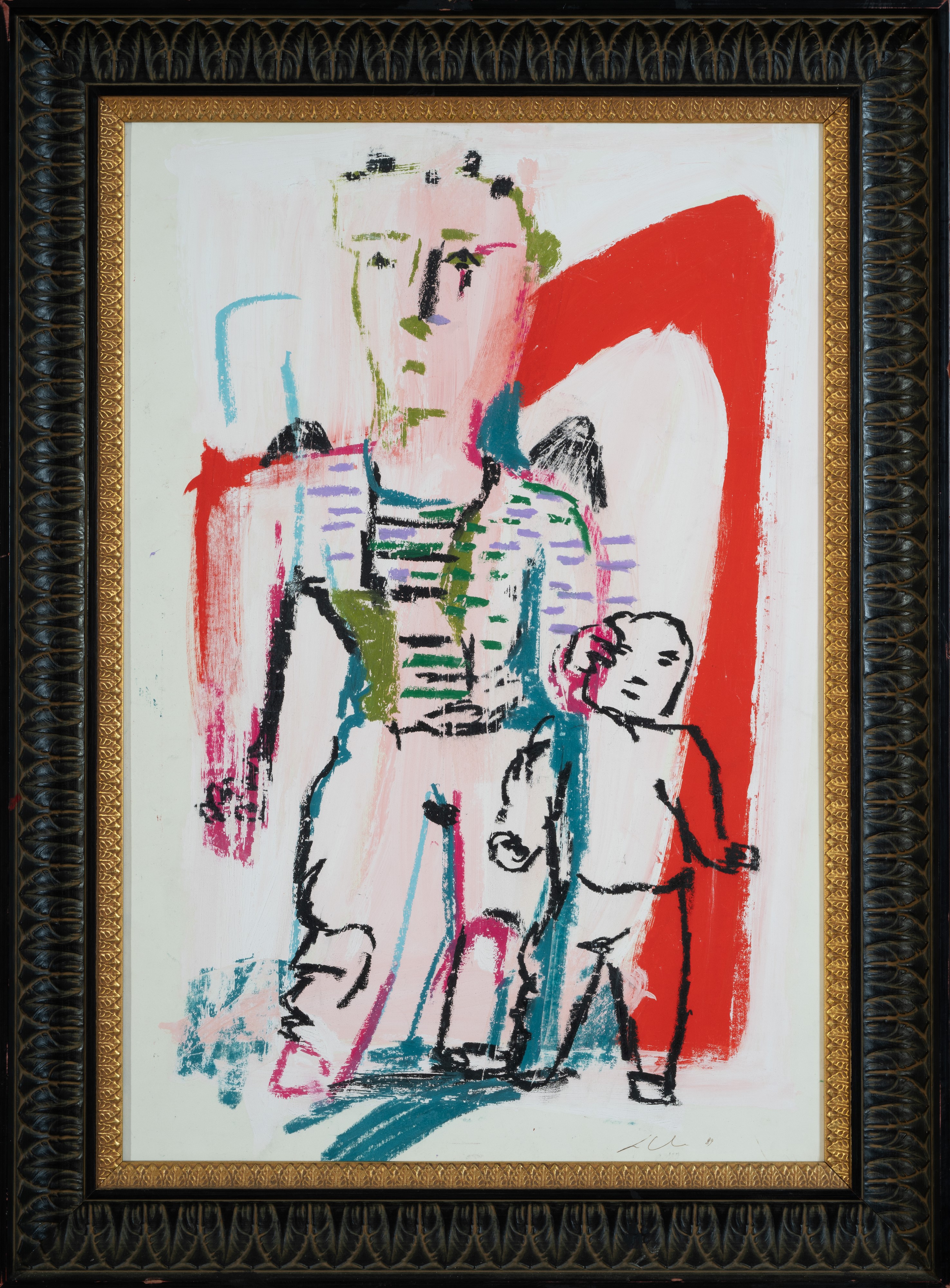 Sandro Chia - Senza titolo (Figure), tecnica mista su carta applicata su tela, 1989