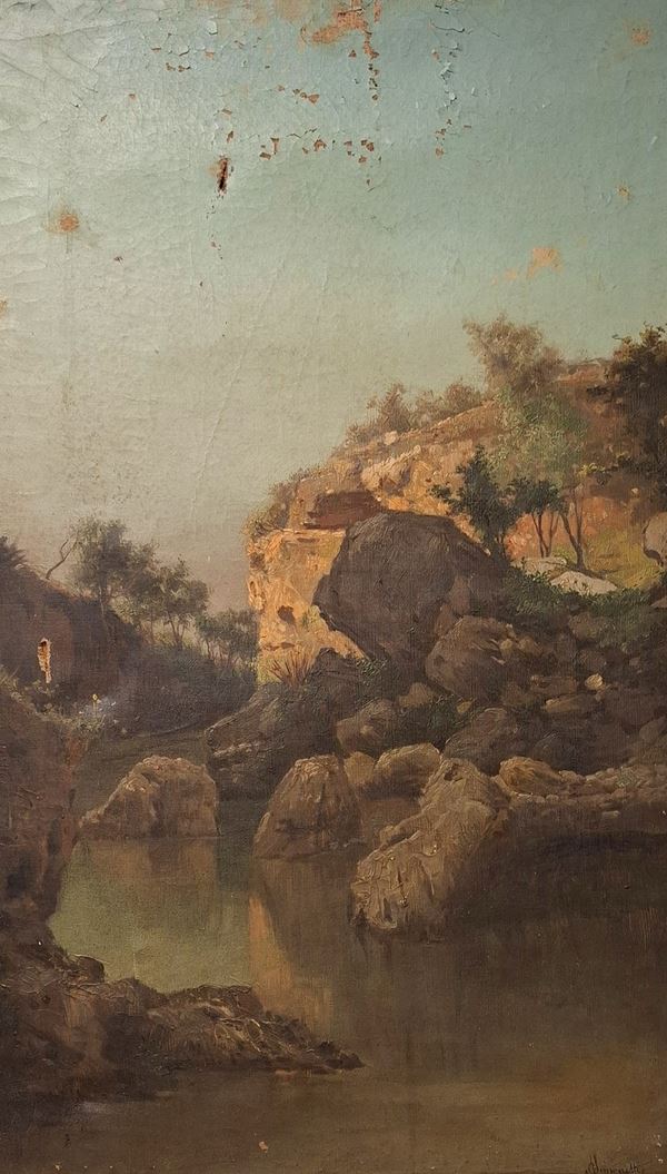 Attilio Simonetti - Paesaggio roccioso nei pressi di un fiume