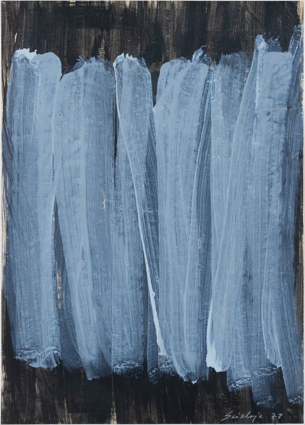 Toti Scialoja - Astrazione in verticale ed ombre in viola