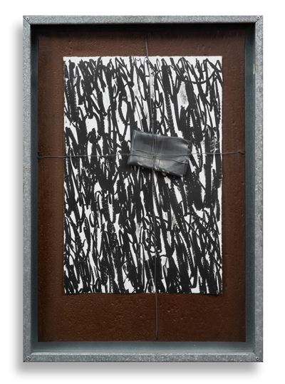 Senza titolo, piombo, filo di ferro, serigrafia su carta e lamiera, 1997