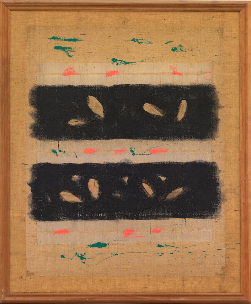 Salvatore Emblema - Opera senza titolo, terra colorata su tela di juta, 2004