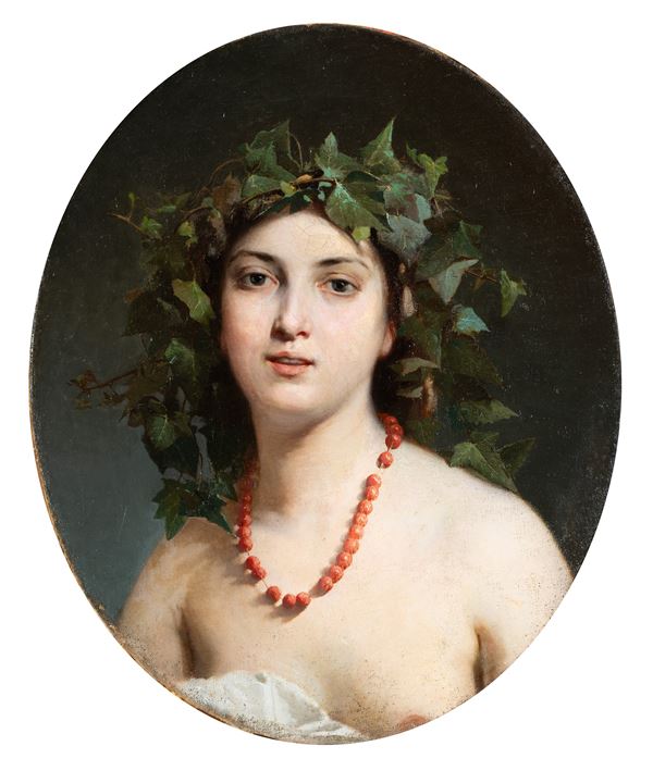 Scuola italiana, XIX secolo - Portrait of a young Bacchante with a coral necklace