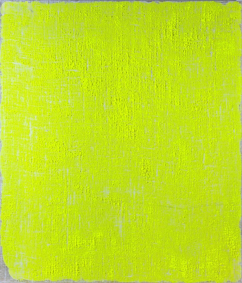 Evan Nesbit - Porosity (Safety Yellow), acrilico e tintura su tela