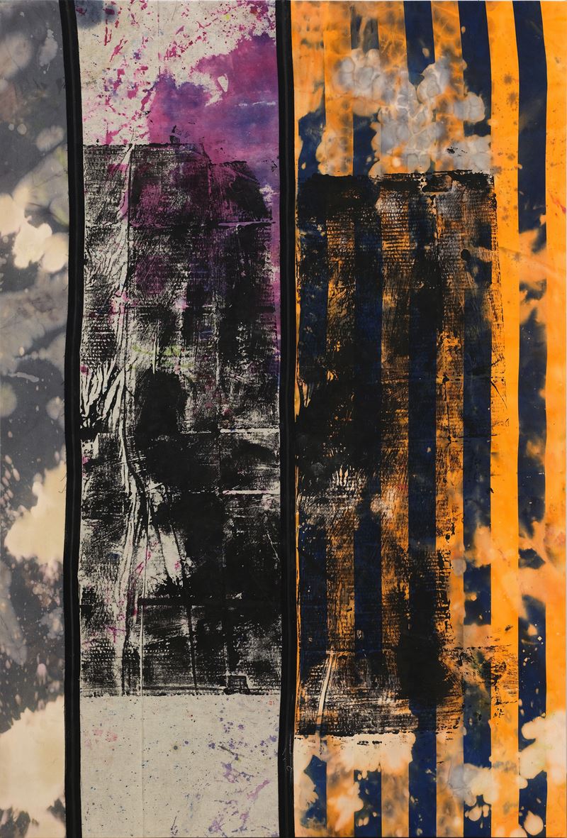 Benjamin Horns - Without Daniel, candeggina, tintura e lattice su cotone e tela