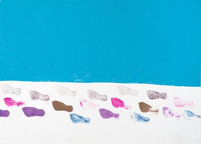 Orme sulla spiaggia, tempera su carta
