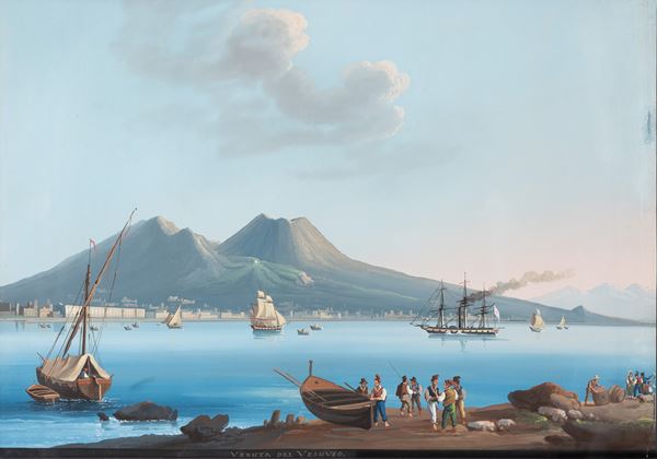 Scuola napoletana, met&#224; XIX secolo - Naples from the port with the Granili bridge