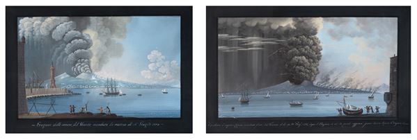 attribuito ad Alessandro D'Anna (Palermo, 1746 &#8211; Napoli, 1810) - Views of the 1794 eruption