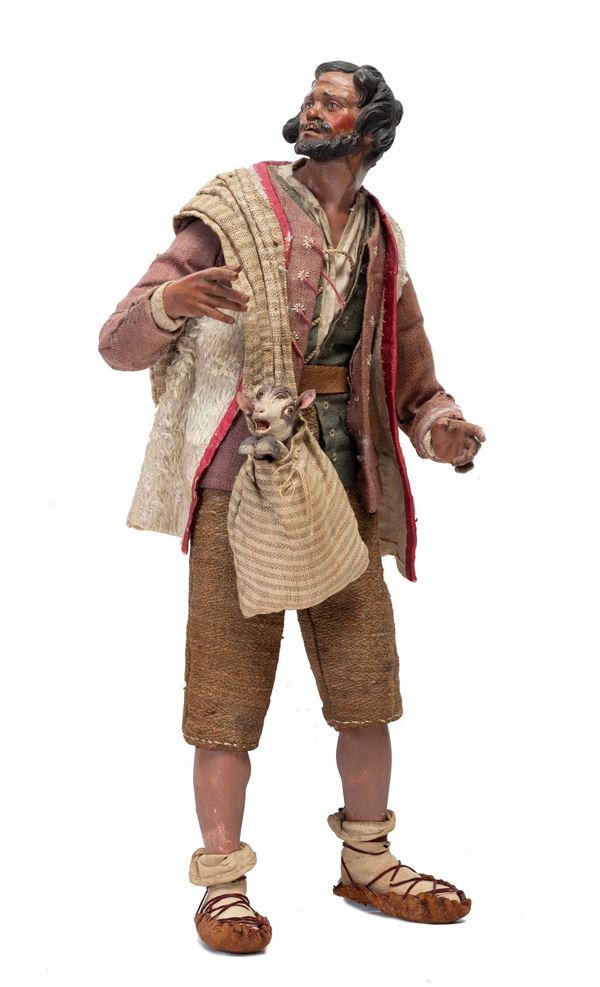 Manifattura napoletana, inizi del XIX secolo - Shepherd with goat in a saddlebag