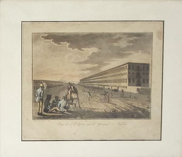 Scuola francese, XIX secolo - Vue de l'edifice appellè Granili a Naples