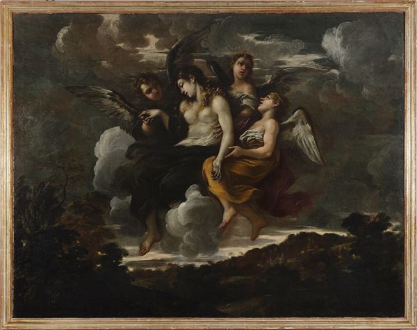Saint Mary Magdalene taken to heaven by angels