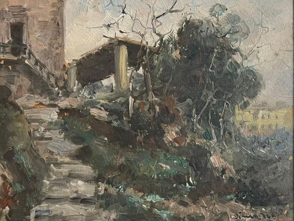 Francesco Di Marino (Napoli, 1892 - 1954) - Scalinata verso il pergolato di campagna