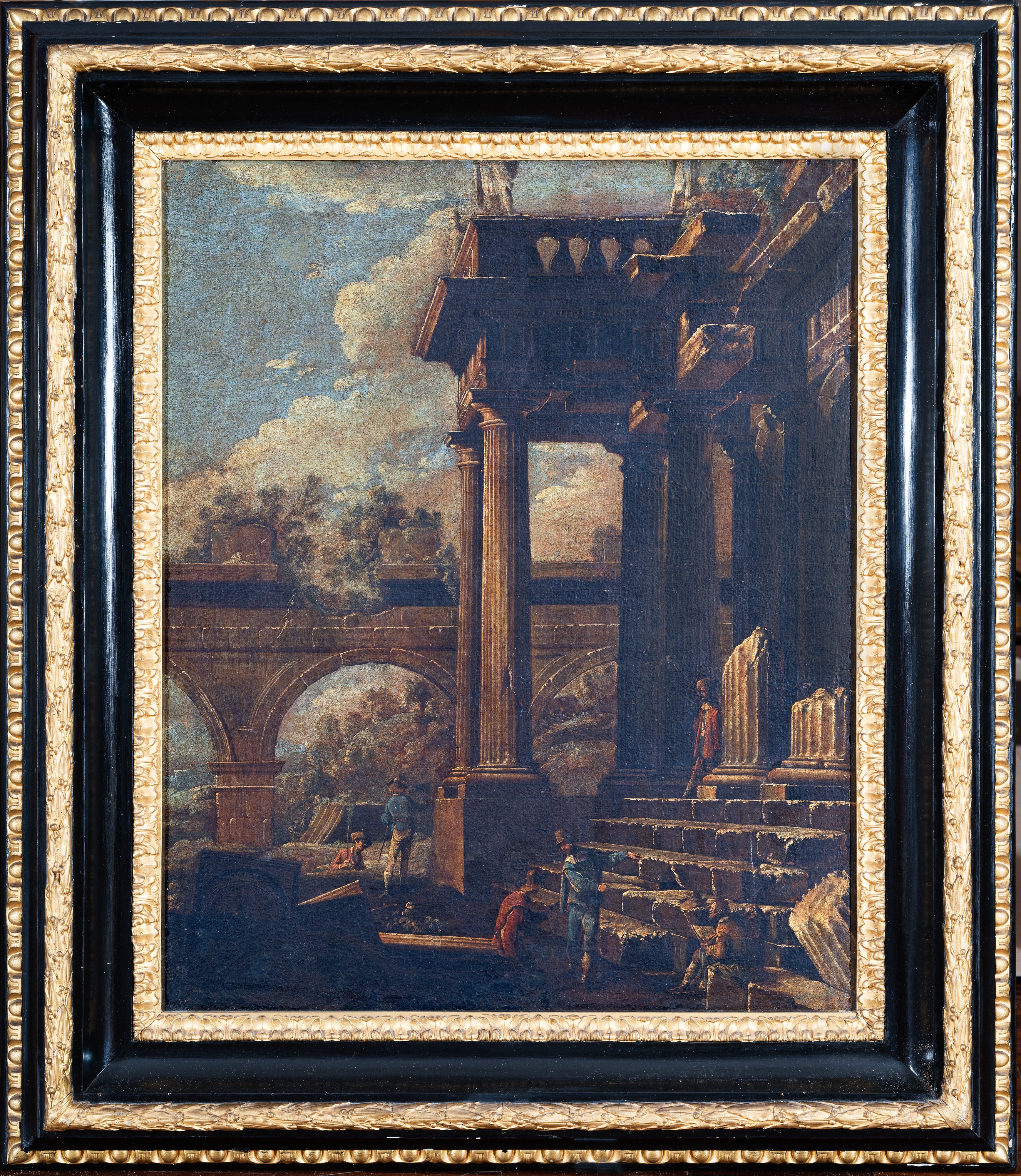 a) Capriccio architettonico con astanti; b) Capriccio architettonico con rovine, acquedotto e ast...