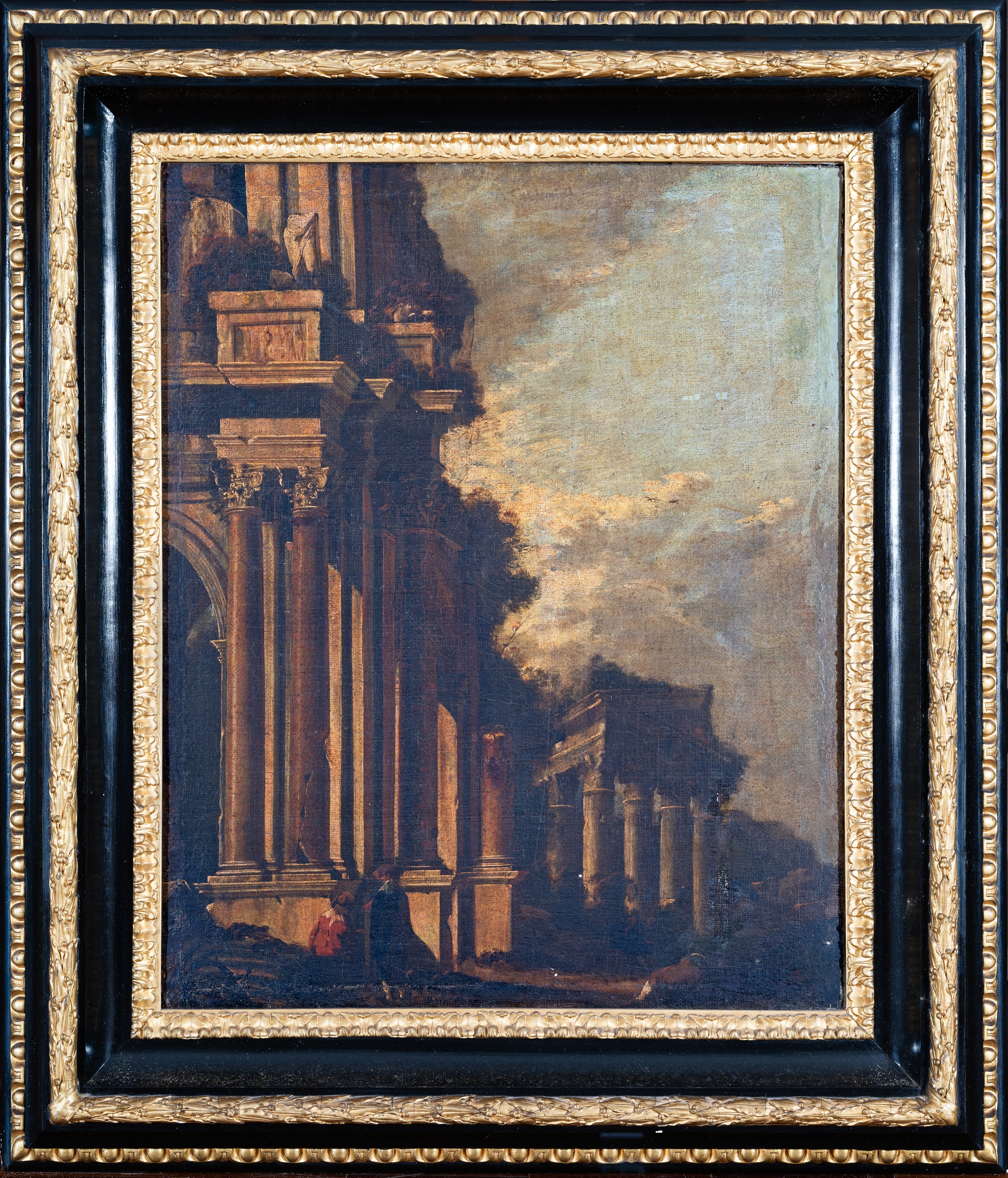a) Capriccio architettonico con astanti; b) Capriccio architettonico con rovine, acquedotto e ast...