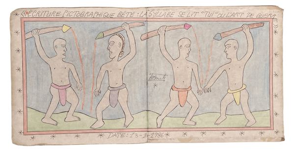 Frédéric Bruly Bouabré - Ecriture Pictographique Bété: La Syllabe se lit "tui" ou l'art de guerre