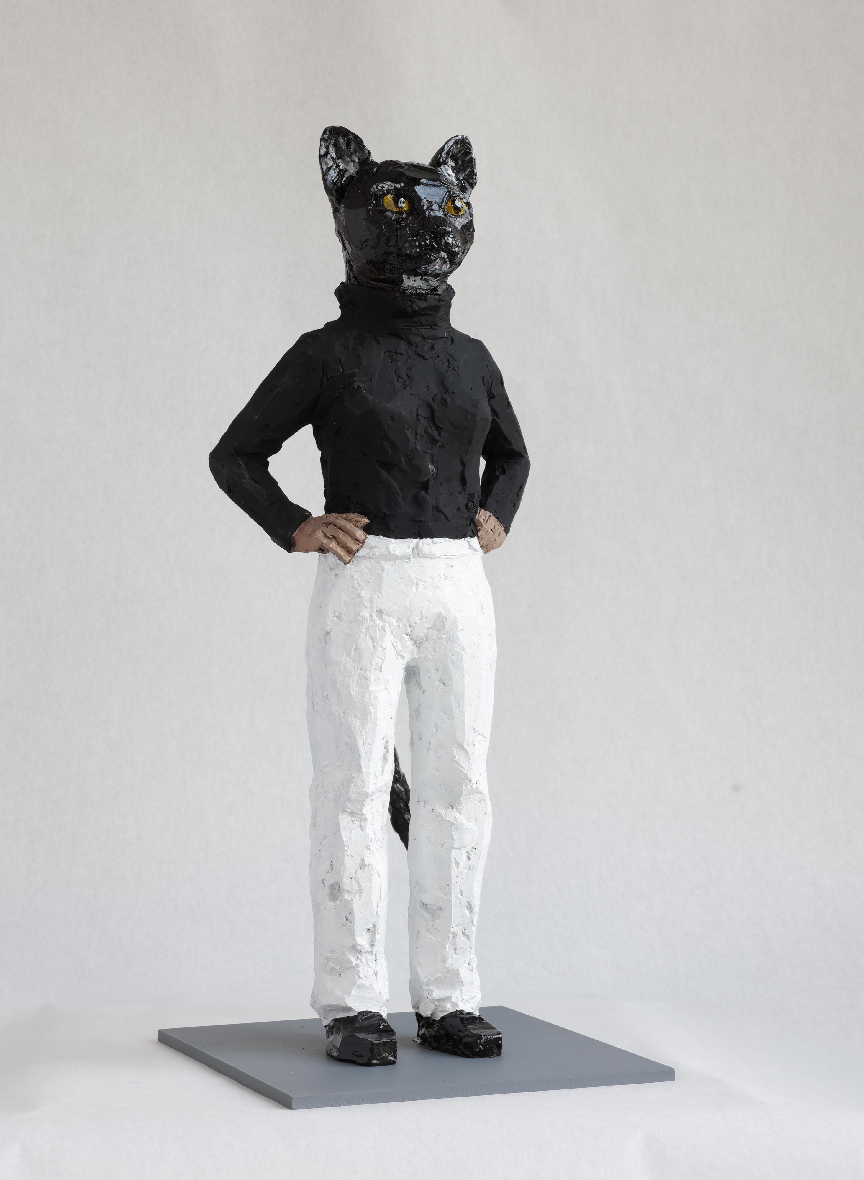 Stephan Balkenhol - Katzenfrau (2022) — scultura in bronzo dipinto