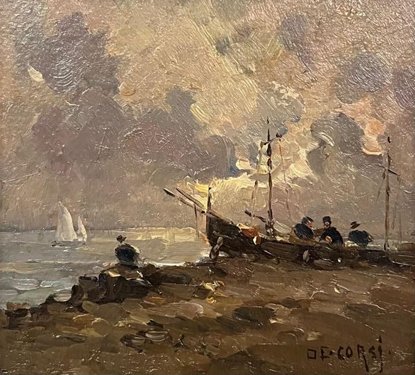 Nicolas  De Corsi - Spiaggia con barca in secca