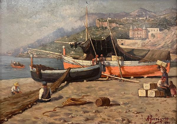 Antonio  Ferrigno - Marina con pescatori