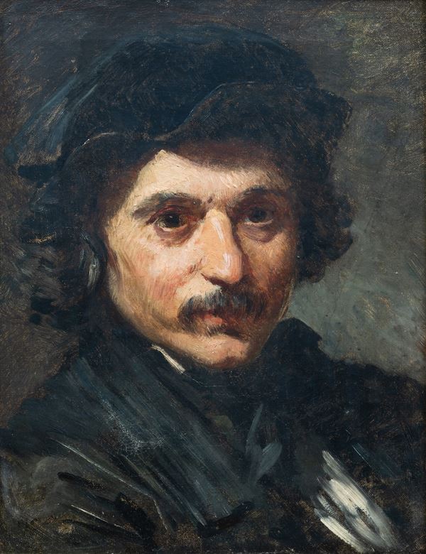 Domenico Morelli (Napoli 1826 - 1901) - Ritratto di giovane con baffi e cappello