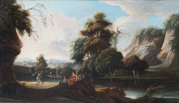 attribuito a Michele Pagano (Napoli, 1697 ; dopo il 1750) - Landscape with figures