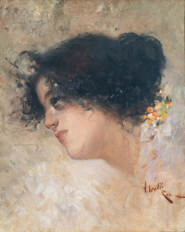 Vincenzo Irolli (Napoli, 1860 - 1949) - Profilo di fanciulla