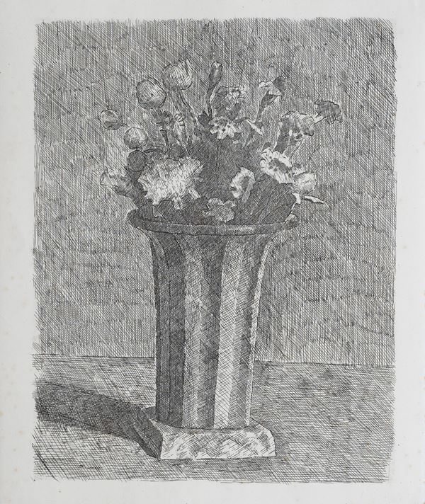 Giorgio Morandi - Vaso a strisce con fiori