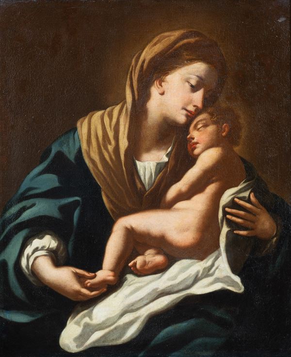 Scuola napoletana, XVIII secolo : Madonna con bambino  - olio su tela - Asta Dipinti Antichi e Dipinti e Sculture del XIX Secolo - Blindarte Casa d'Aste