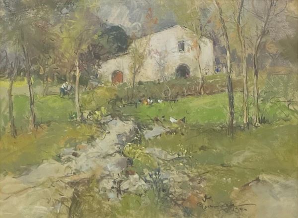 Giuseppe Casciaro - Paesaggio di campagna con casolare
