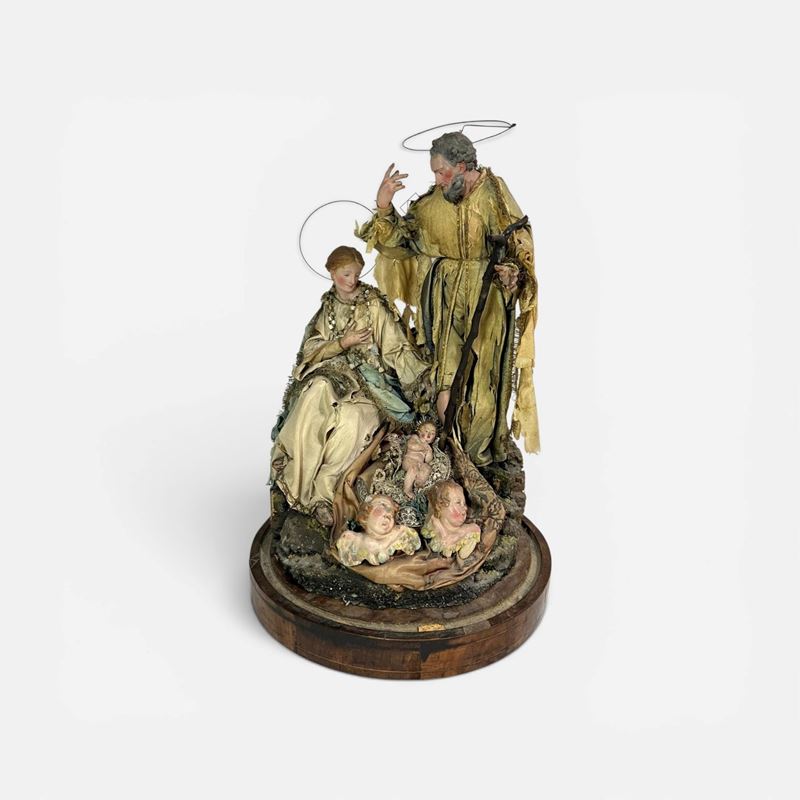 Gruppo della natività composto da San Giuseppe, Madonna, Bambin Gesù e due teste di cherubini