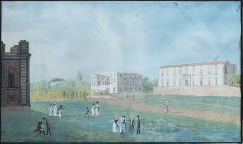 Veduta di Capodimonte con la Reggia in costruzione e il prospetto del Palazzo dei Principi
