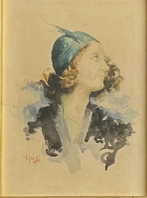 Vincenzo Irolli (Napoli, 1860 - 1949) - Ritratto di nobildonna con cappello