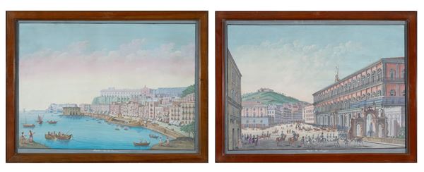 Scuola napoletana, seconda metà del XIX secolo - a) Napoli, Santa Lucia; b)Napoli, La Reggia