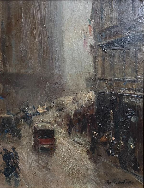 Nicola  Fabricatore ( Napoli 1888 - Roma 1962 ) : Strada urbana  - oil on panel - Auction Napoli800900 - Blindarte Casa d'Aste