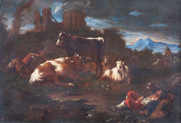 attribuito a Domenico  Brandi - Shepherd at rest