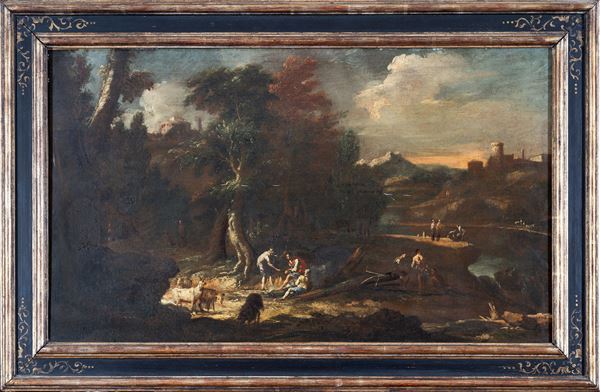Scuola napoletana, XVIII secolo - Landscape with bystanders