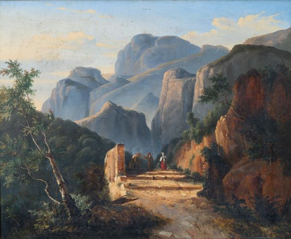 Scuola napoletana, XIX secolo - Paesaggio siciliano