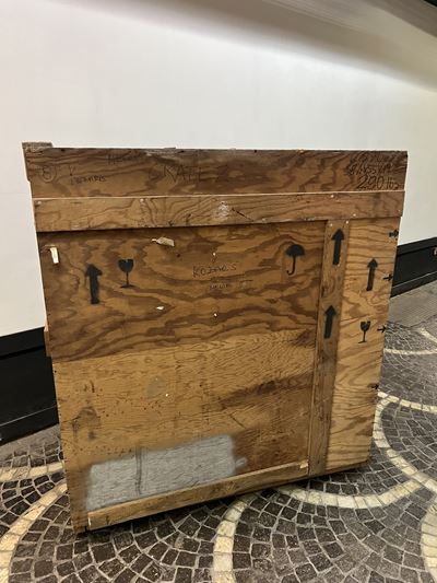 Cassa in legno per imballaggio con scomparto interno, misure esterne 146x138x40 cm