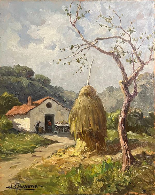 Leon Giuseppe Buono (Pozzuoli, 1887 - 1975) : Covone  - oil on panel - Auction Napoli800900 - Blindarte Casa d'Aste