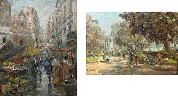 Antonio  Martucci - a) Mercato napoletano; b) Villa comunale